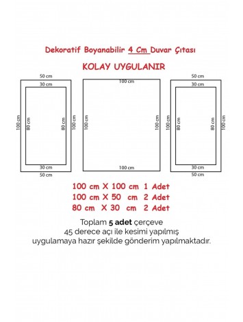 Dekoratif Boyanabilir 4 Cm Duvar Çıtası Kesimli Hazır Paket 5 Çerçeve  Site 5